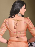 Peach Tussar Silk Digital Print Saree